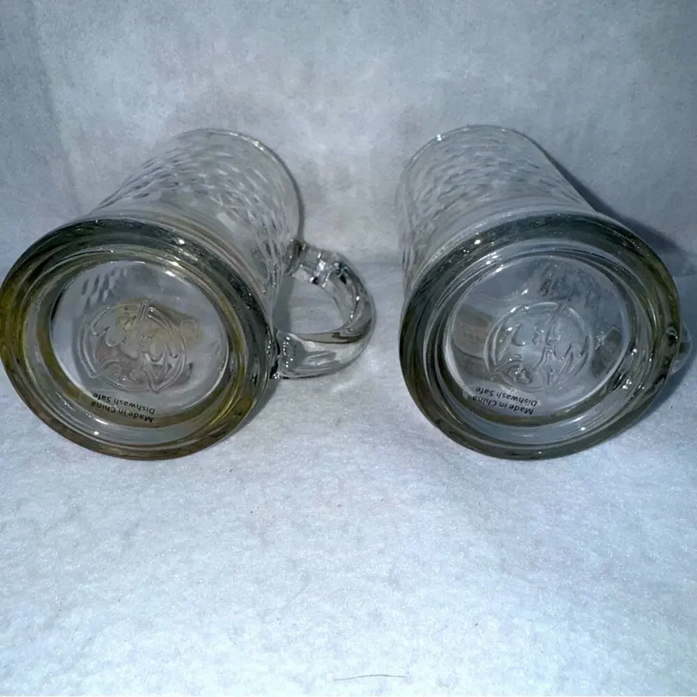 Pair of 2 Vintage Glass Bacardi Oakheart Smooth Spiced Rum 12oz Mugs Steins